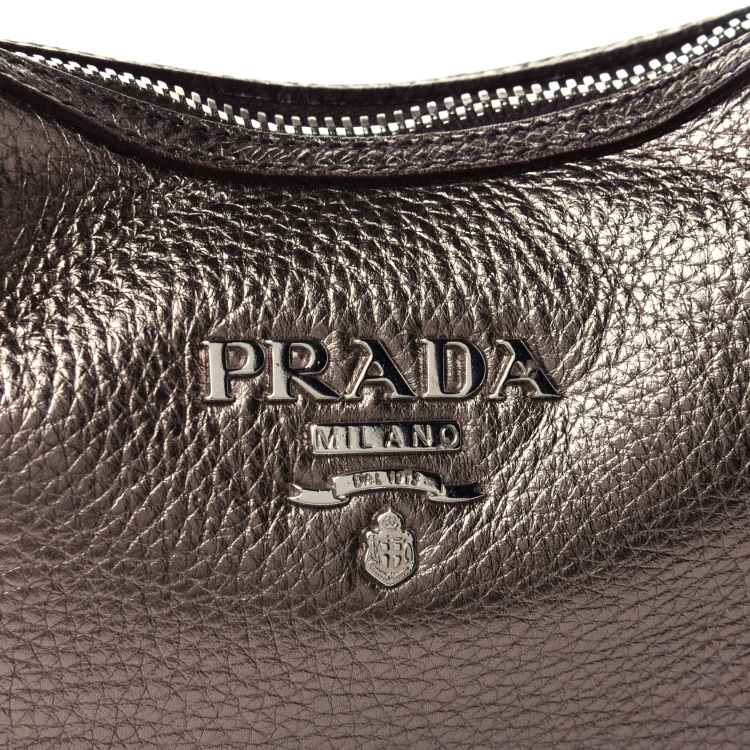 Prada Metallic Vitello Daino Shoulder Bag Piombo 4 of 4