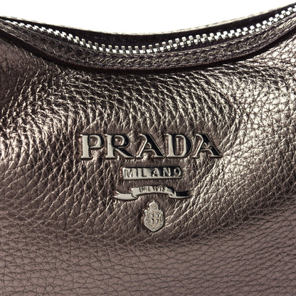 Prada Metallic Vitello Daino Shoulder Bag Piombo 4 of 4