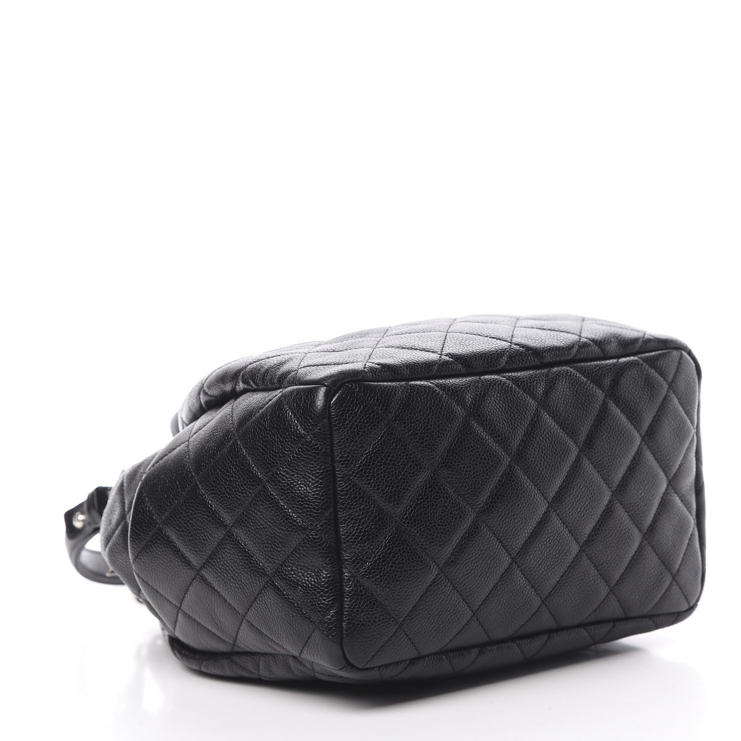 Grained Calfskin Quilted Medium CC Chain Bucket Drawstring Bag Black