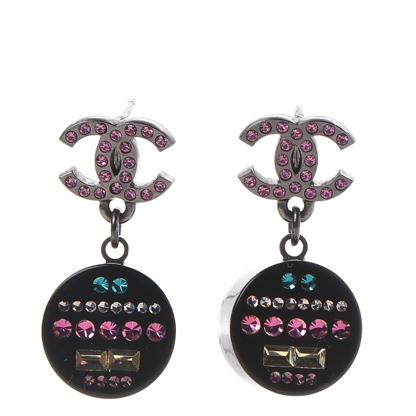 Resin Crystal CC Drop Earrings Black Multicolor