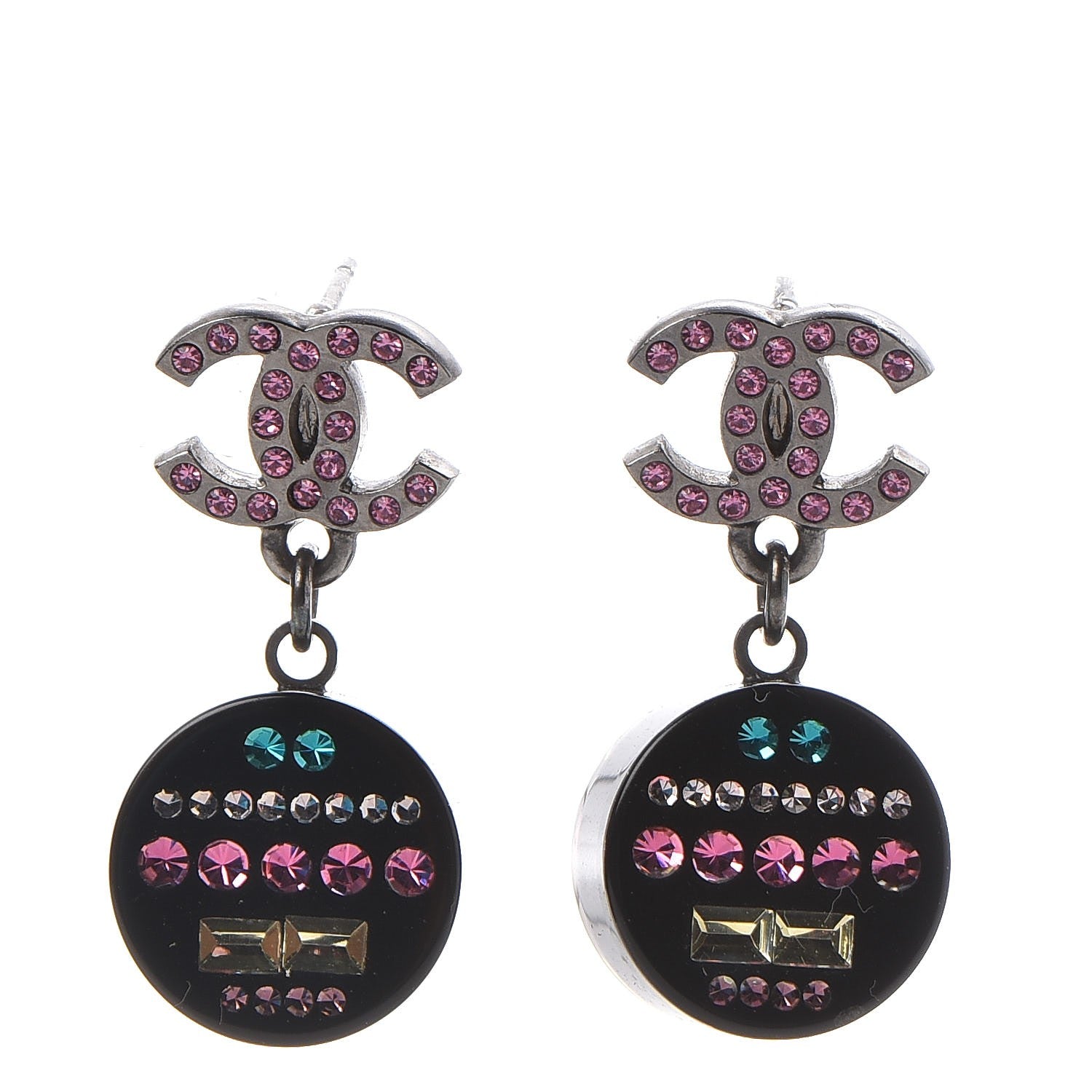Chanel Resin Crystal CC Drop Earrings Black Multicolor 1 of 5