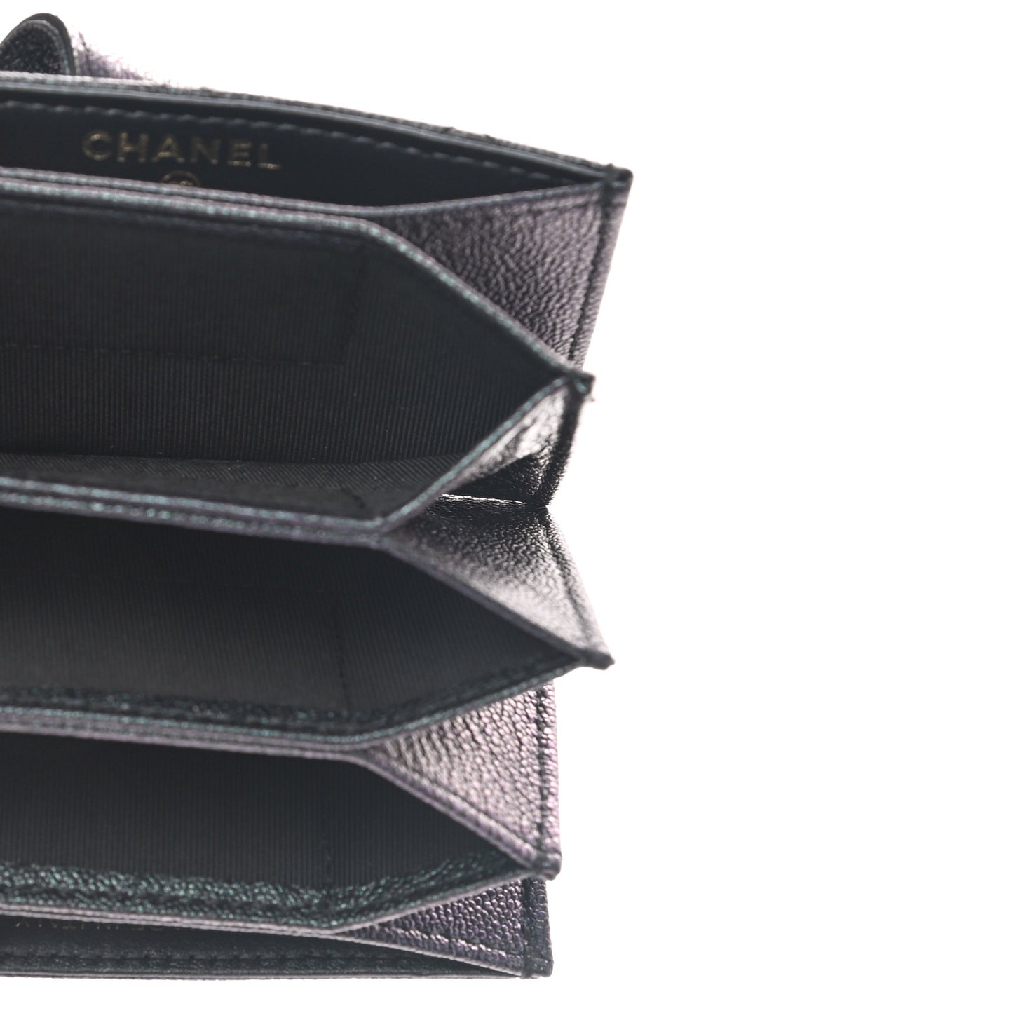 Iridescent Caviar Quilted Gusseted Card Holder Black