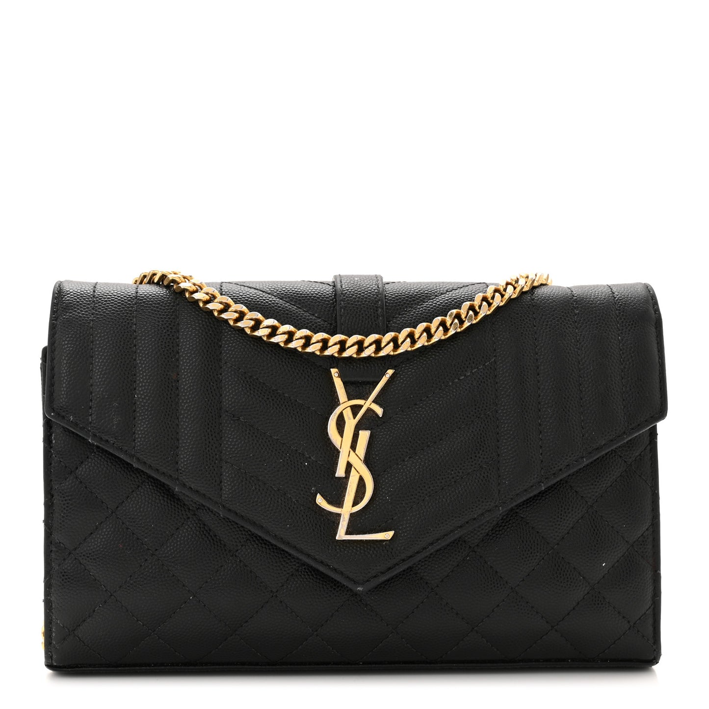 Grain De Poudre Mixed Matelasse Triquilt Monogram Chain Wallet Black