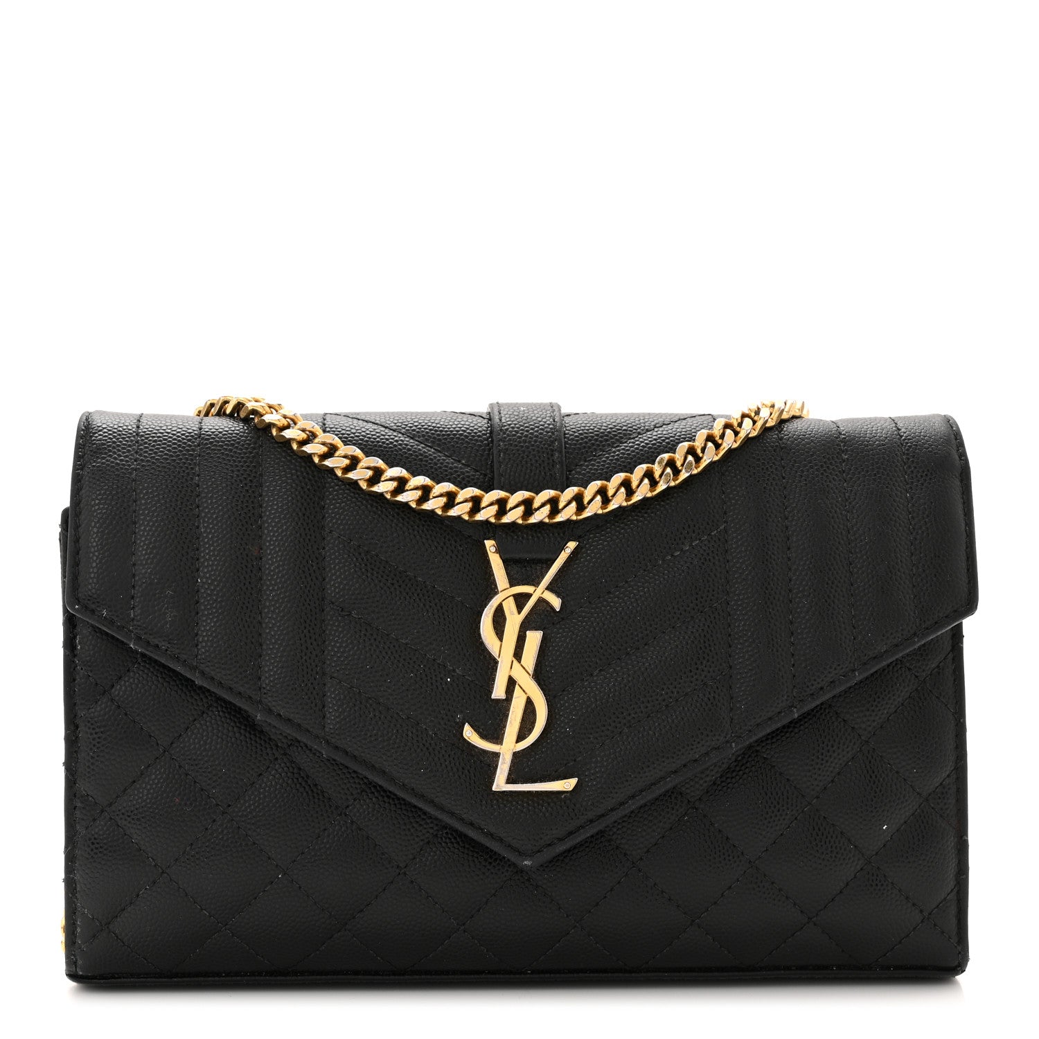 Saint Laurent Grain De Poudre Mixed Matelasse Triquilt Monogram Chain Wallet Black 1 of 10