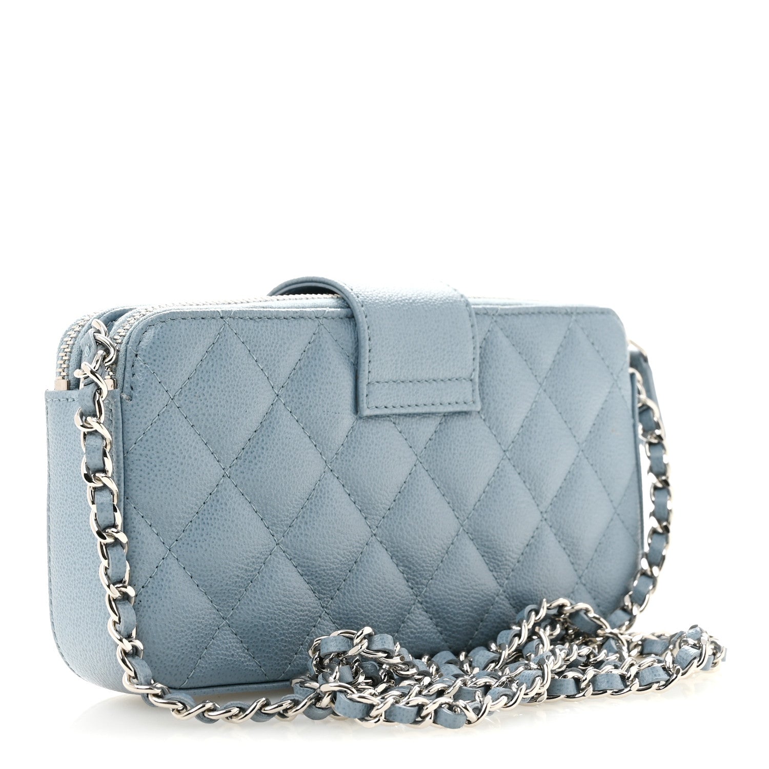 Chanel Grained Calfskin Quilted CC Box Clutch With Chain Blue 3 of 14