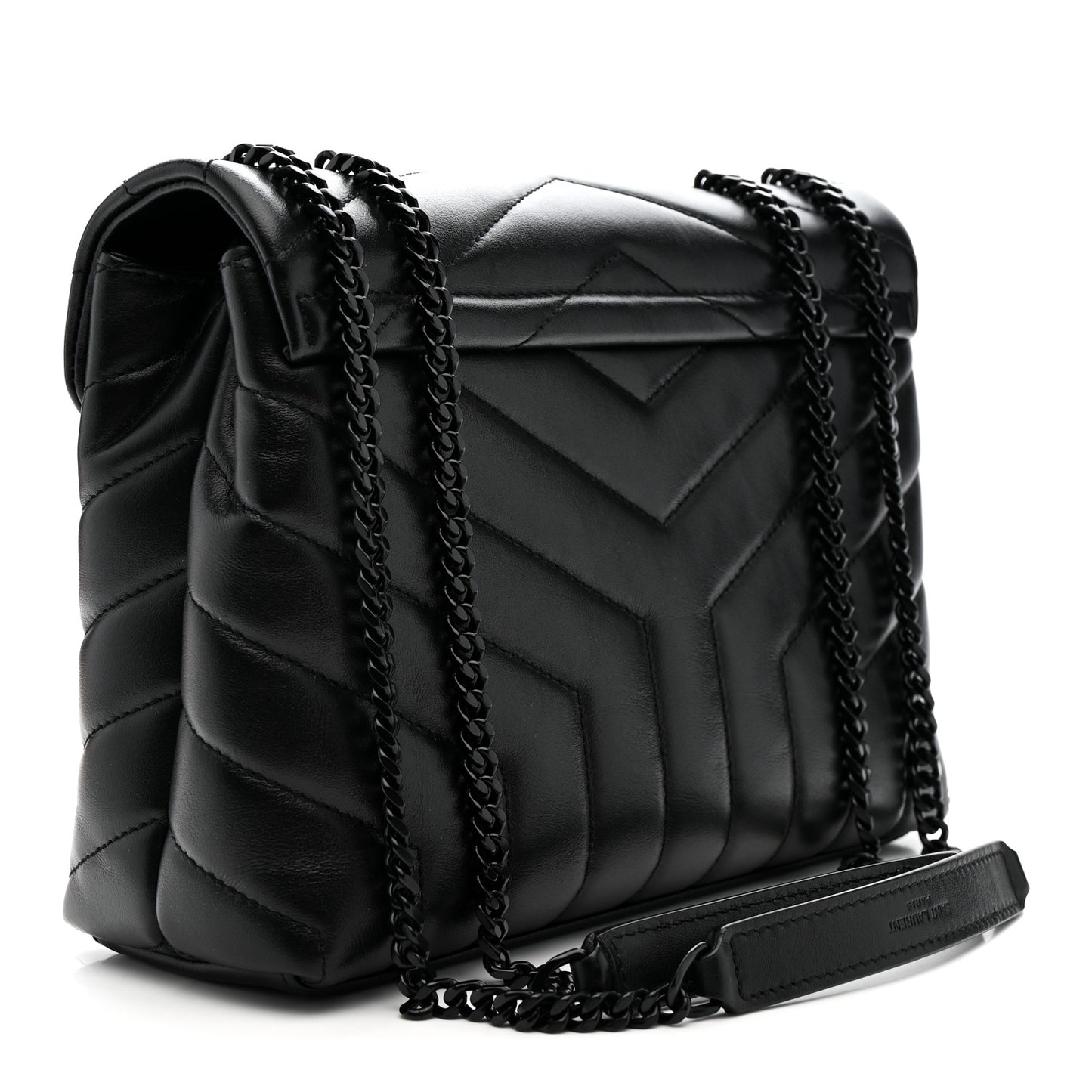 Calfskin Y Quilted Monogram Monochrome Small Loulou Chain Satchel Black