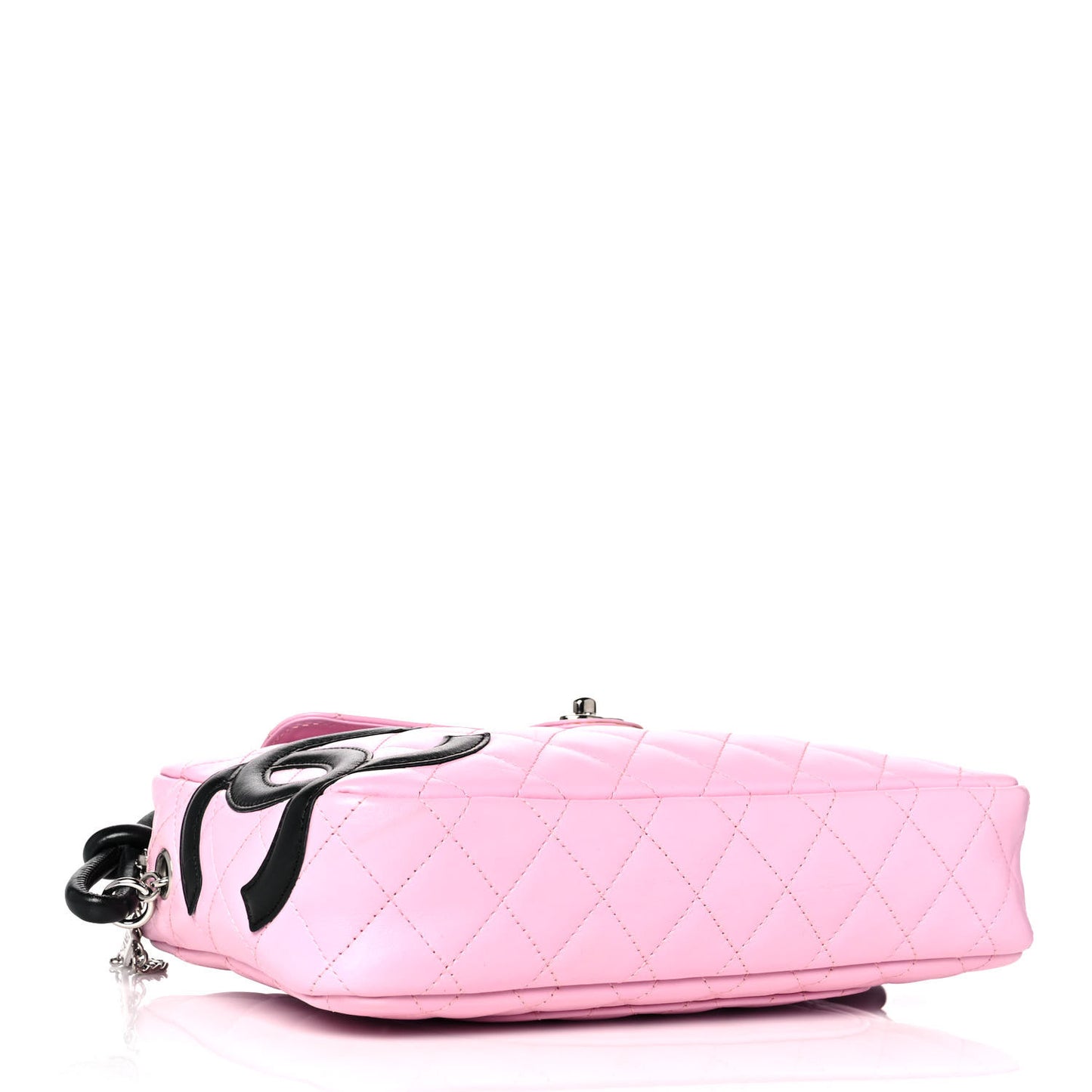 Calfskin Quilted Cambon Camera Case Pink Black