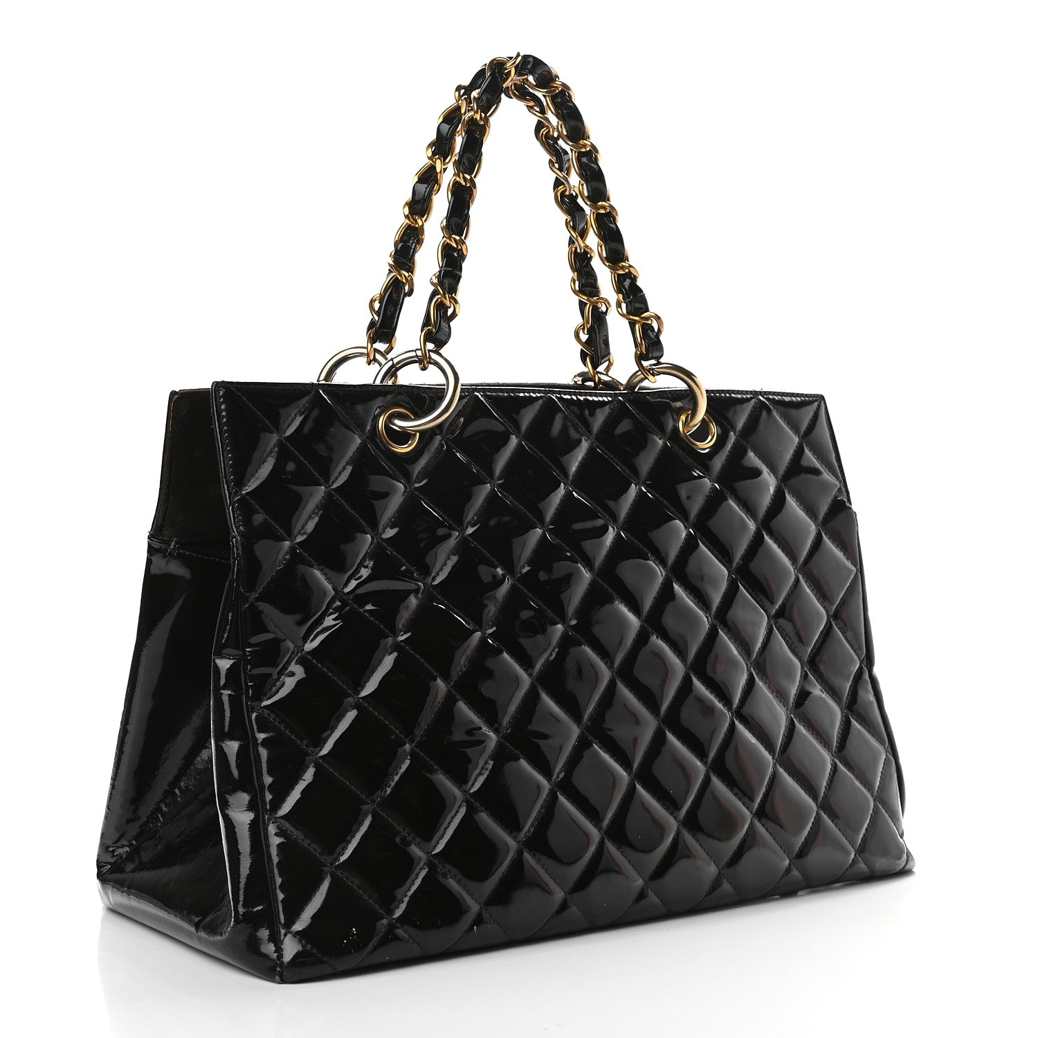 Chanel Patent Quilted Grand Shopping Tote GST Black 3 of 14