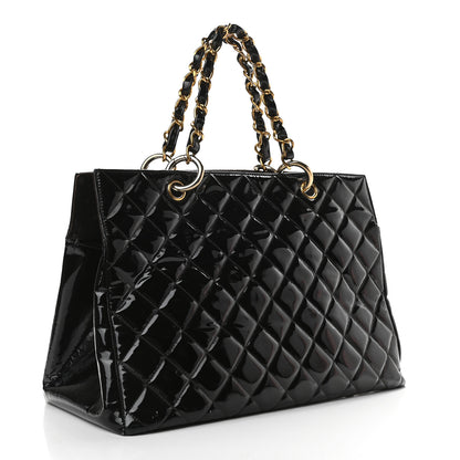 Chanel Patent Quilted Grand Shopping Tote GST Black 3 of 14