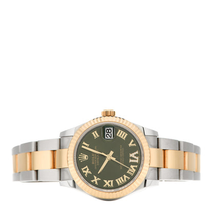 Rolex Stainless Steel 18K Yellow Gold Diamond 31mm Oyster Perpetual Datejust Watch Olive Green Roman 278273 2 of 5