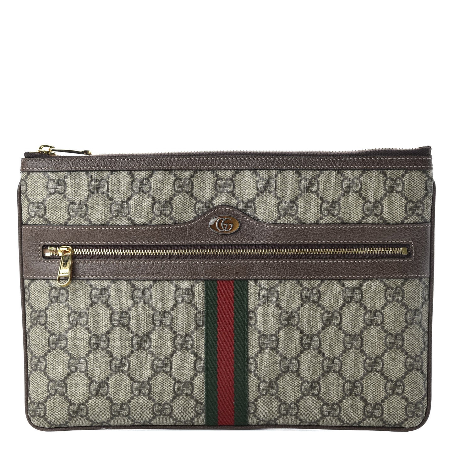 GG Supreme Monogram Large Ophidia Pouch Clutch Brown