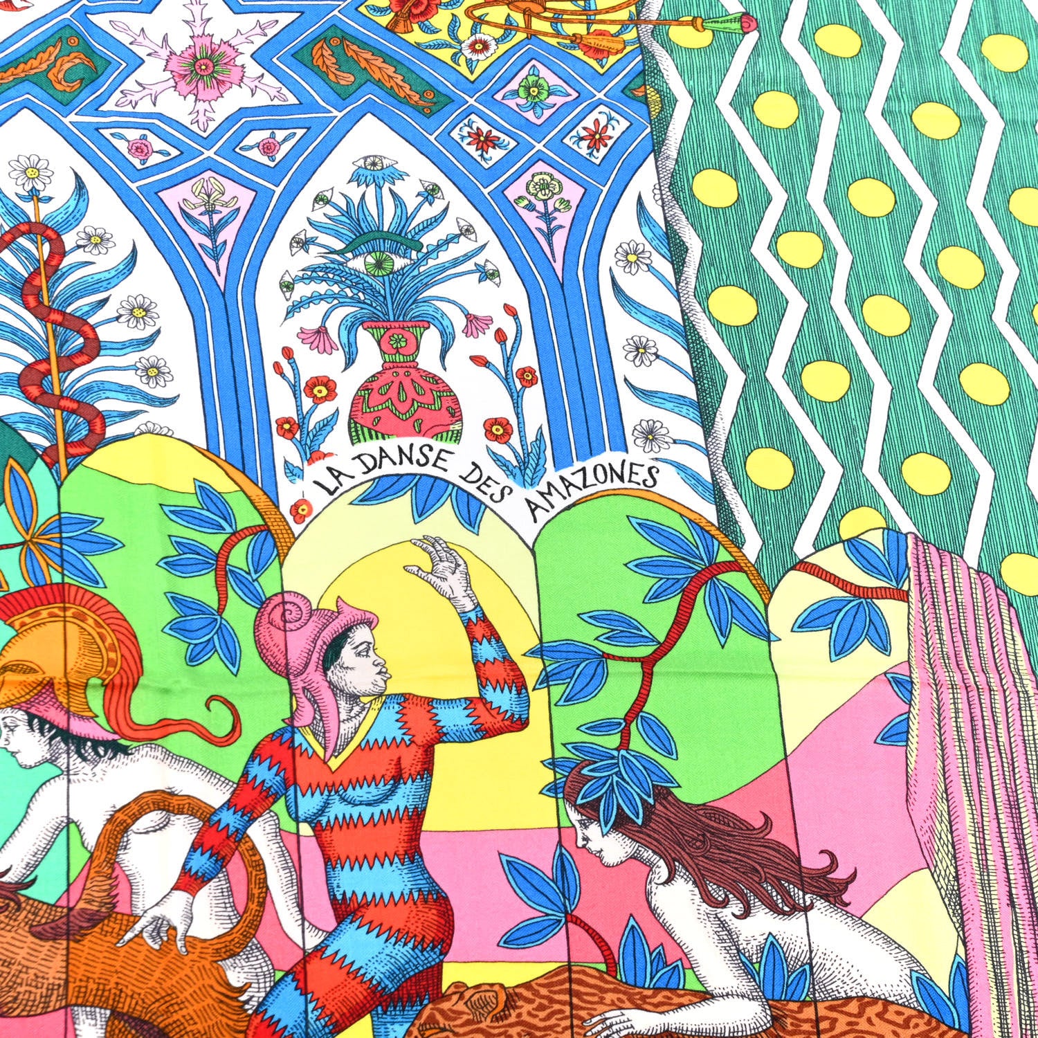Hermes Cashmere Silk La Danse Des Amazones Shawl 140 Rouge Vert Multicolor 5 of 8