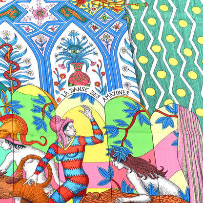 Hermes Cashmere Silk La Danse Des Amazones Shawl 140 Rouge Vert Multicolor 5 of 8
