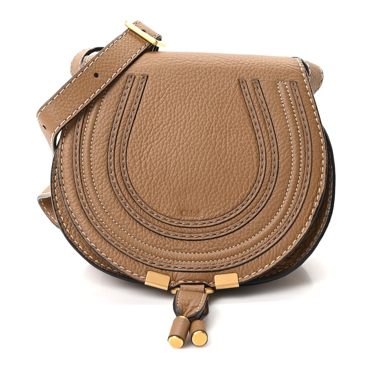 Calfskin Mini Marcie Round Crossbody Bag Nut