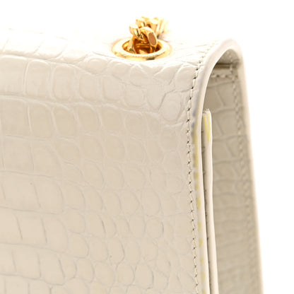 Saint Laurent Calfskin Crocodile Embossed Medium Classic Monogram Kate Tassel Satchel Crema Soft 13 of 15