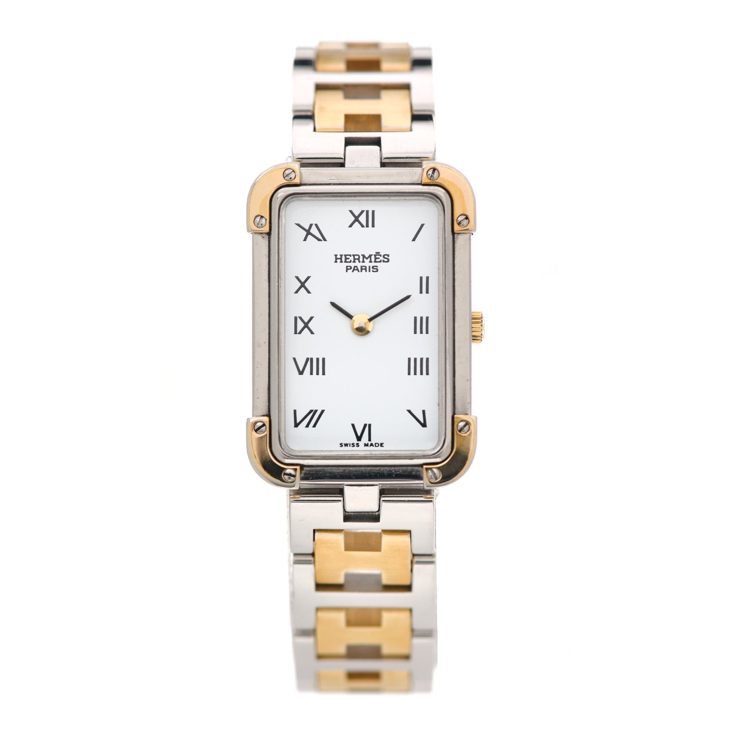 Hermes Stainless Steel 18mm Rectangle Croisiere Quartz Watch Gold 1 of 8
