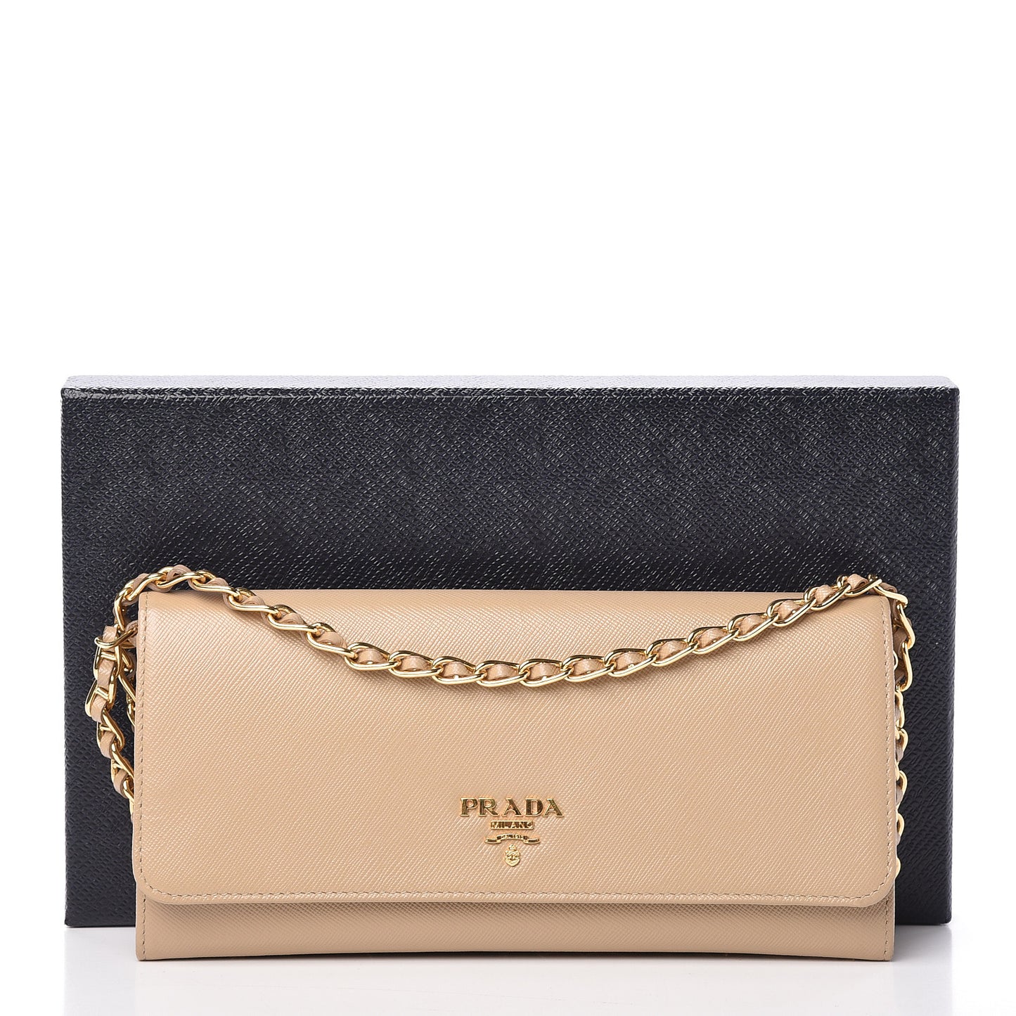 Saffiano Metal Oro Chain Wallet Sabbia