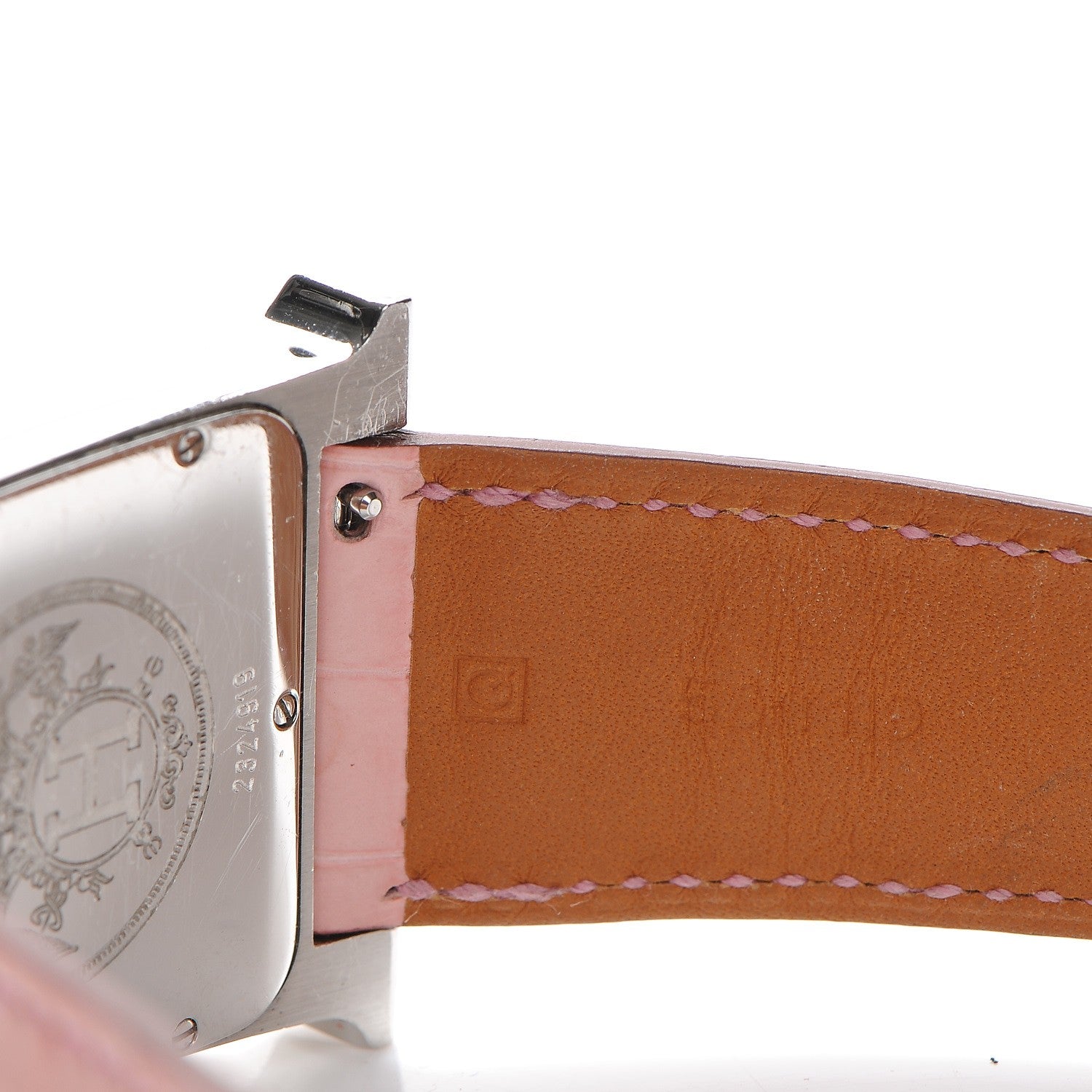 Hermes Stainless Steel Alligator 30.5mm Heure H Hour Quartz Watch Pink 10 of 11