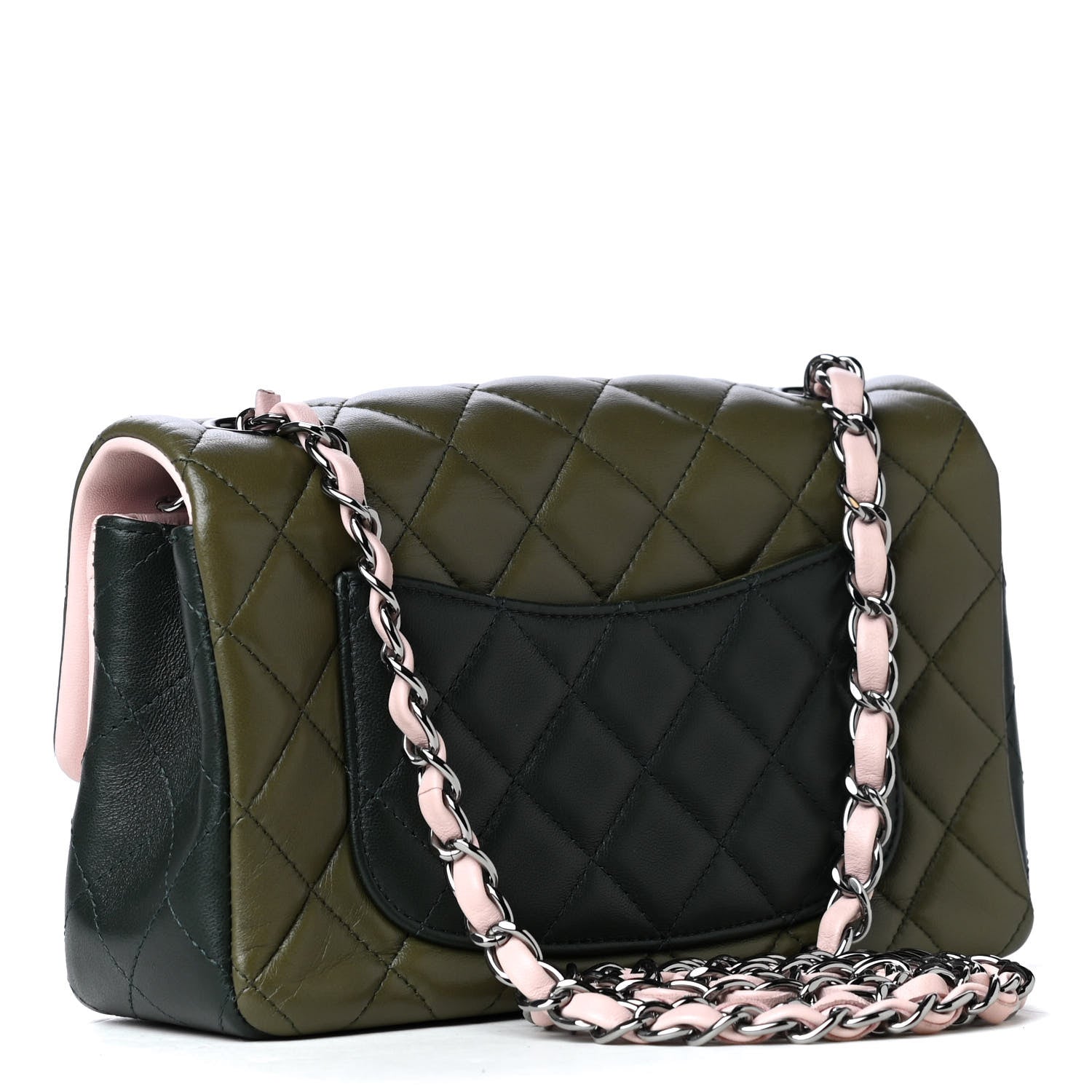 Chanel Lambskin Quilted Tri-Color Mini Rectangular Flap Green Pink 2 of 5