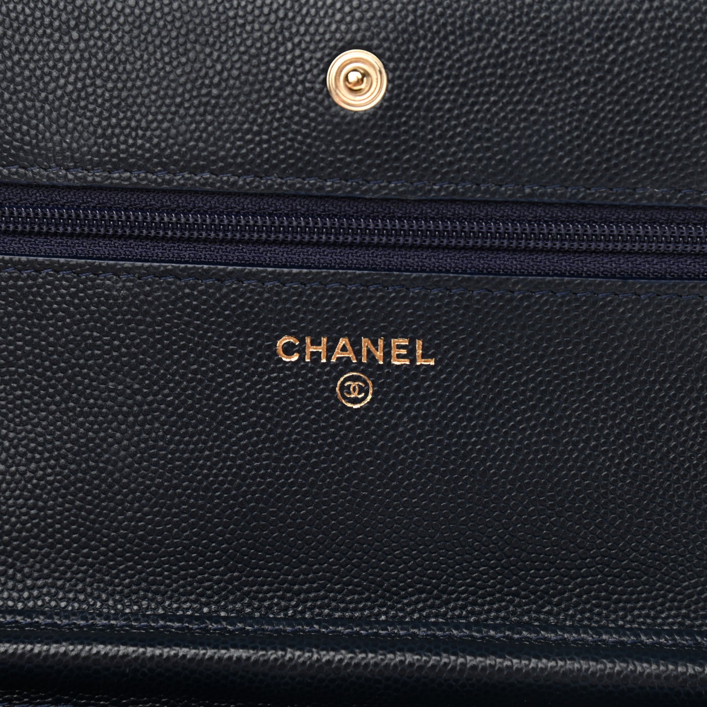 Caviar Quilted Wallet On Chain WOC Navy Blue