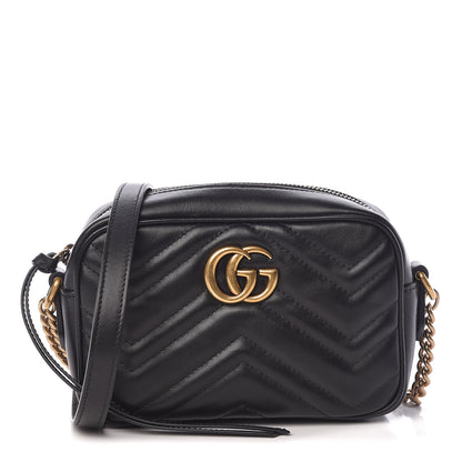 Gucci Calfskin Matelasse Mini GG Marmont Chain Shoulder Bag Black 1 of 10