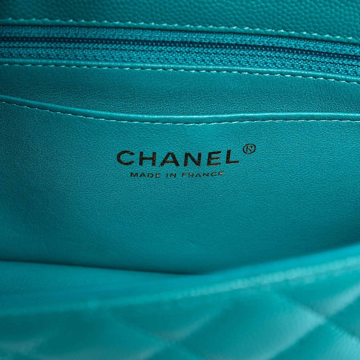 Caviar Quilted Mini Rectangular Flap Turquoise