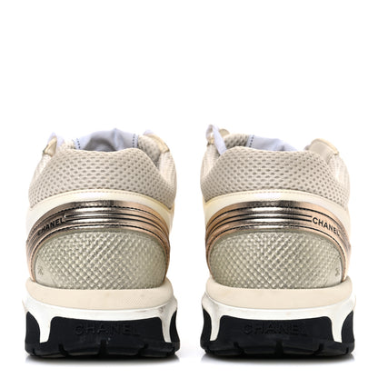 Chanel Fabric Laminated Calfskin Stretch CC Sneakers 41 Ivory White Silver 6 of 13