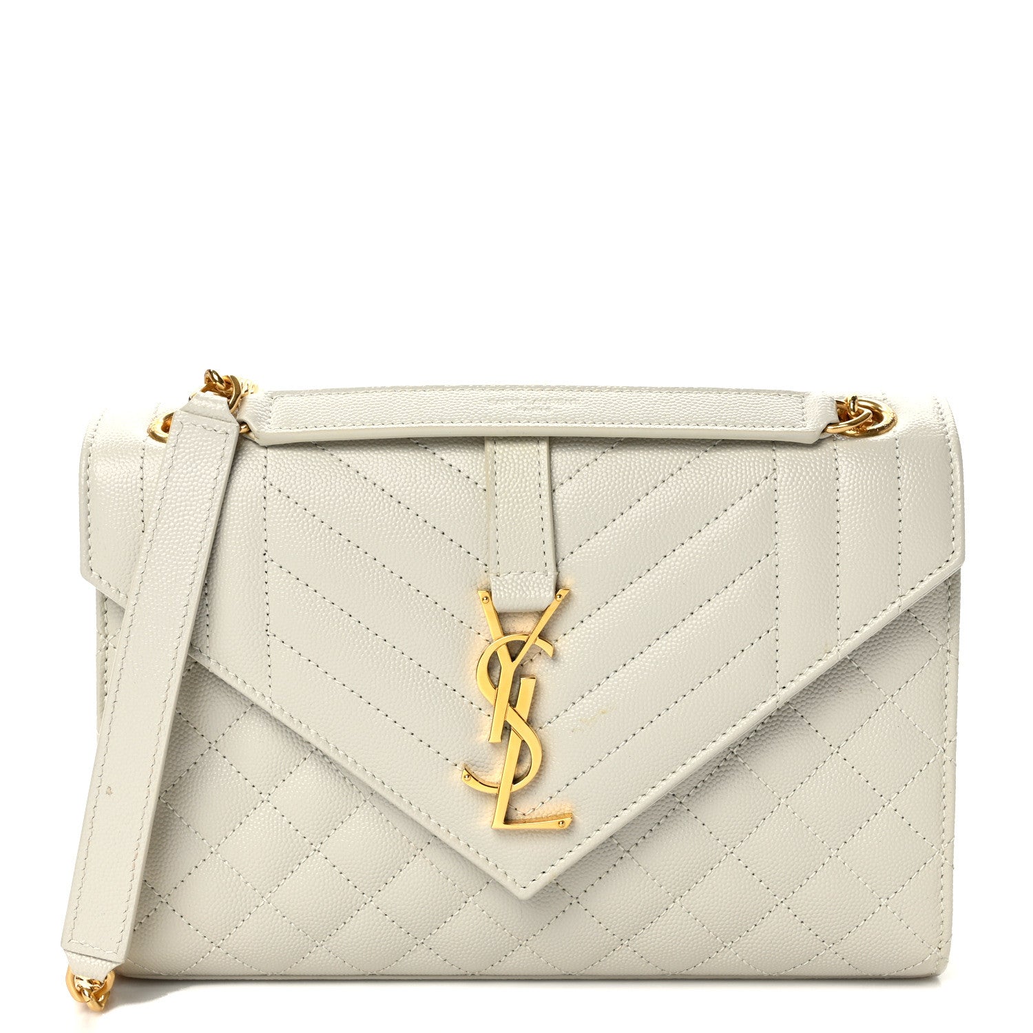 Saint Laurent Grain De Poudre Textured Mixed Matelasse Triquilt Medium Monogram Satchel Crema Soft 1 of 10