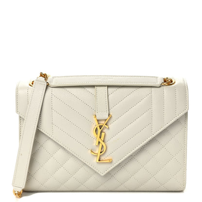 Saint Laurent Grain De Poudre Textured Mixed Matelasse Triquilt Medium Monogram Satchel Crema Soft 1 of 10