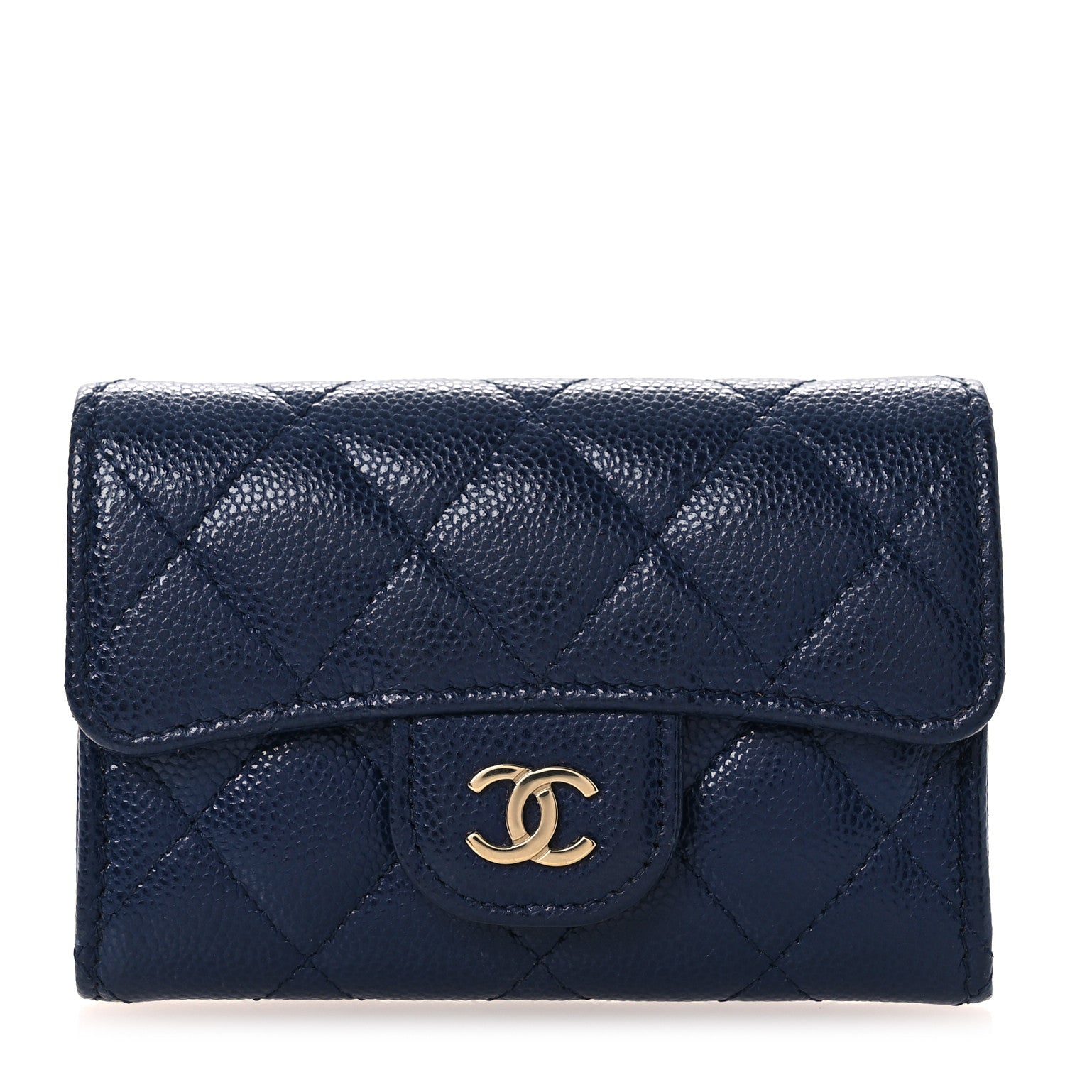 Chanel Caviar Quilted Flap Card Holder Wallet Navy Blue 1 of 10