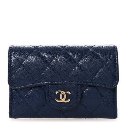 Chanel Caviar Quilted Flap Card Holder Wallet Navy Blue 1 of 10