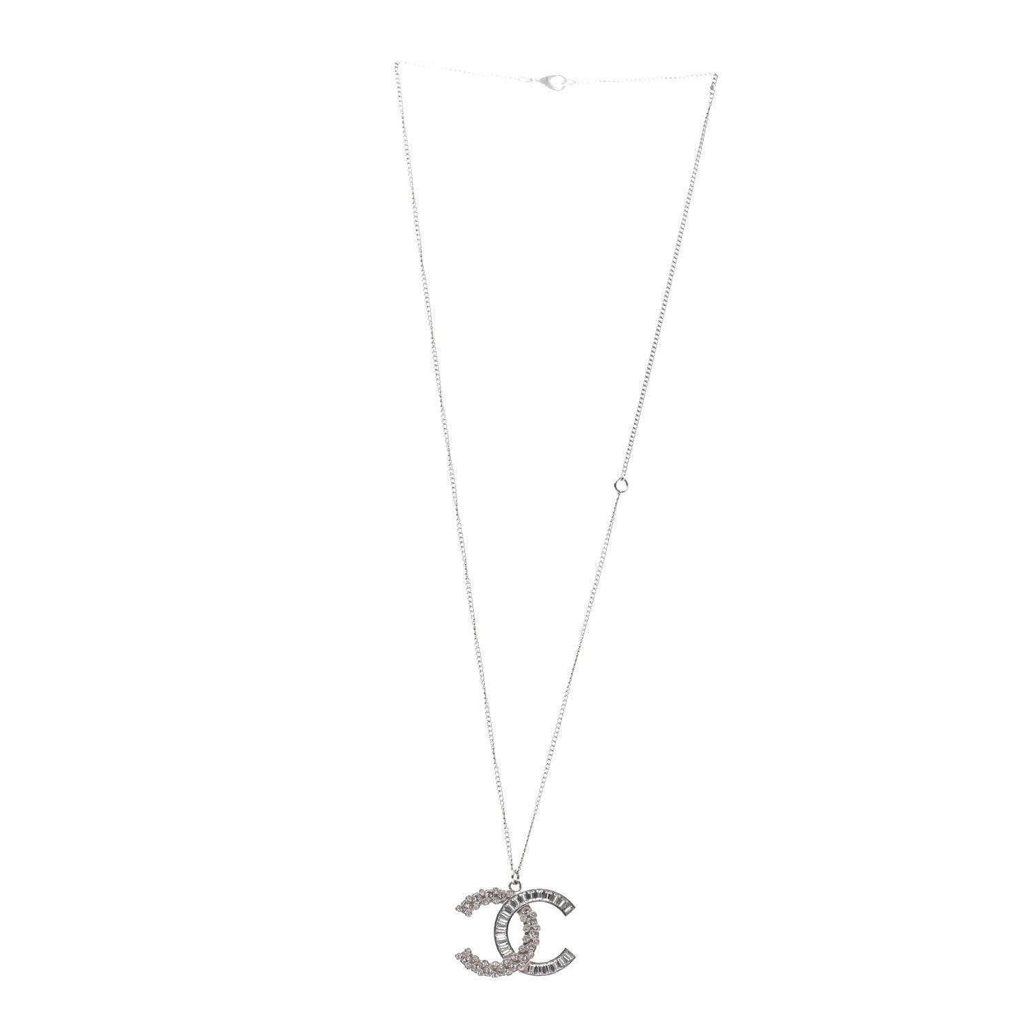 Chanel Baguette Crystal CC Necklace Silver 3 of 7
