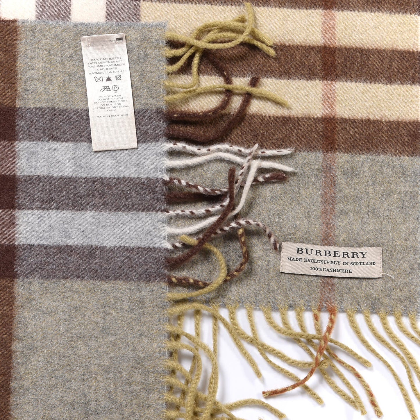 Cashmere Giant Check Fringe Scarf Green