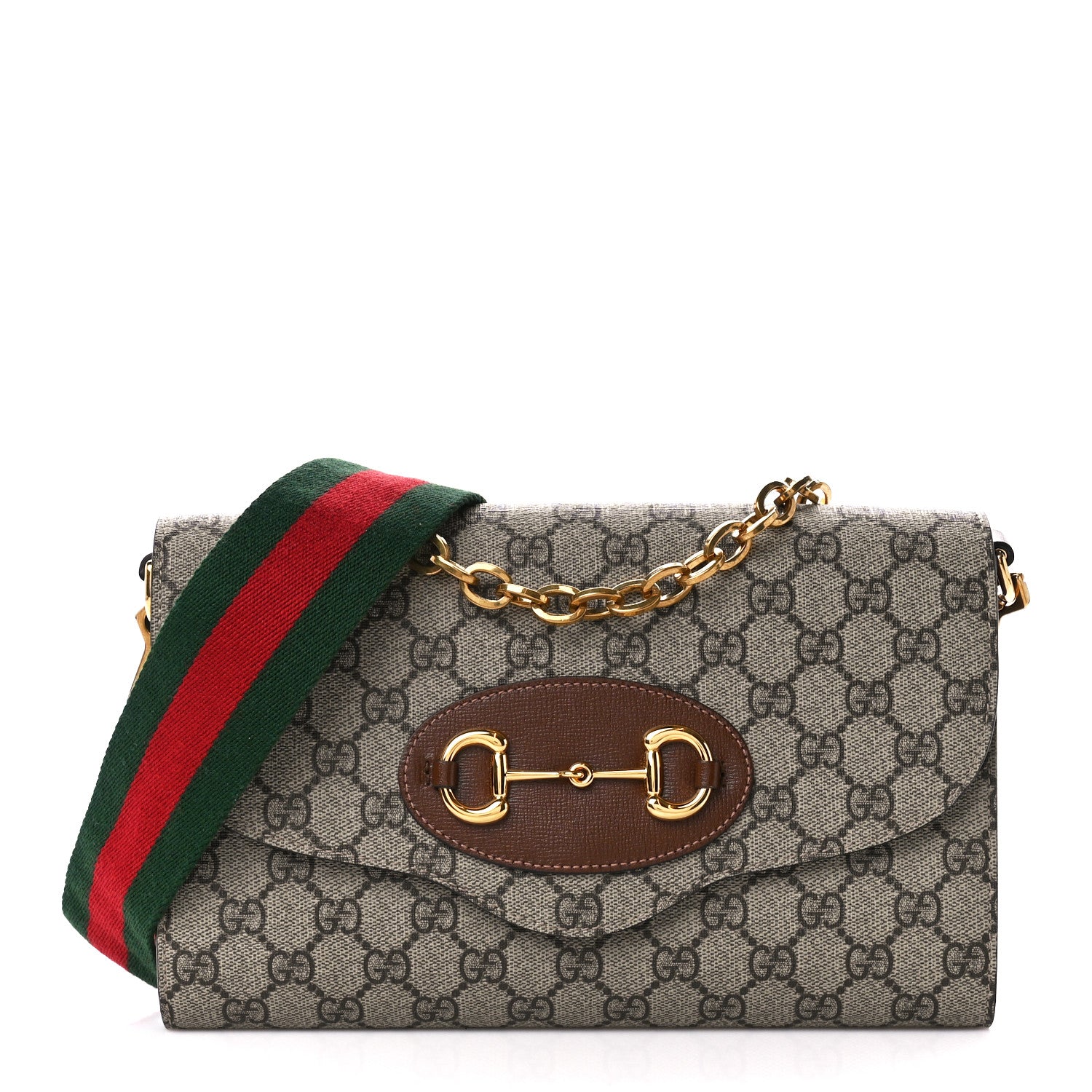 Gucci GG Supreme Monogram Azalea Calfskin Web Small Horsebit 1955 Crossbody Bag Beige Ebony Brown Sugar 1 of 11
