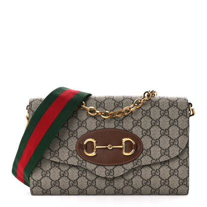 Gucci GG Supreme Monogram Azalea Calfskin Web Small Horsebit 1955 Crossbody Bag Beige Ebony Brown Sugar 1 of 11