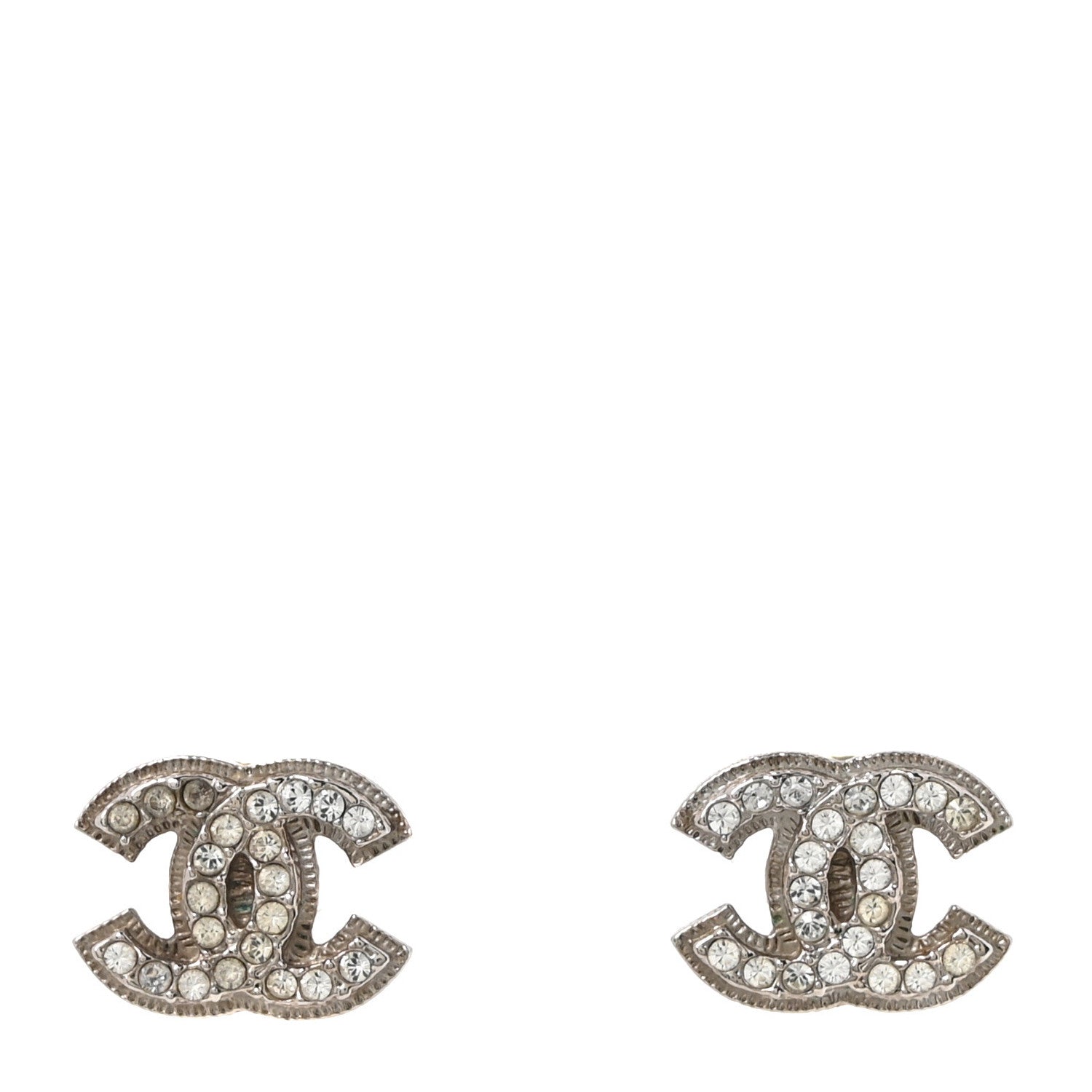 Chanel Crystal Timeless CC Earrings Silver 1 of 5