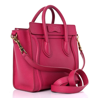 Celine Drummed Calfskin Nano Luggage Fuchsia 3 of 19