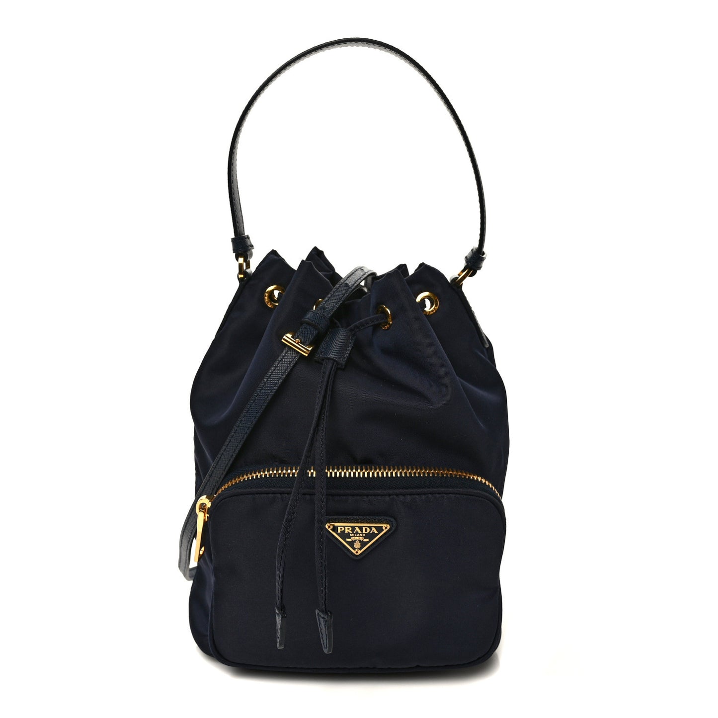 Saffiano Tessuto Nylon Mini Bucket Crossbody Bag Navy