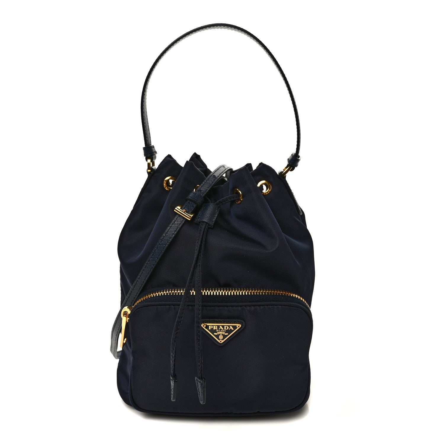 Prada Saffiano Tessuto Nylon Mini Bucket Crossbody Bag Navy 1 of 8