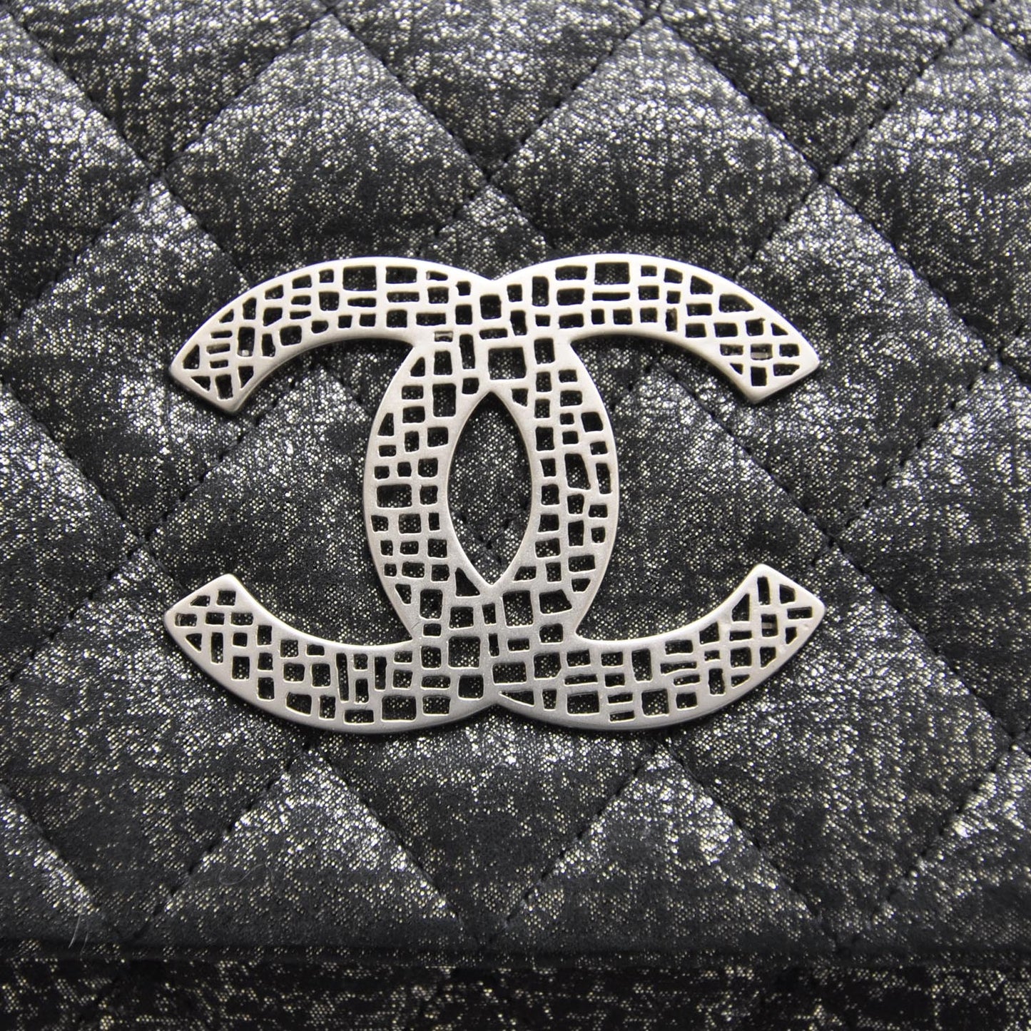 Glitter Fabric Quilted Clutch w Butterfly Chain