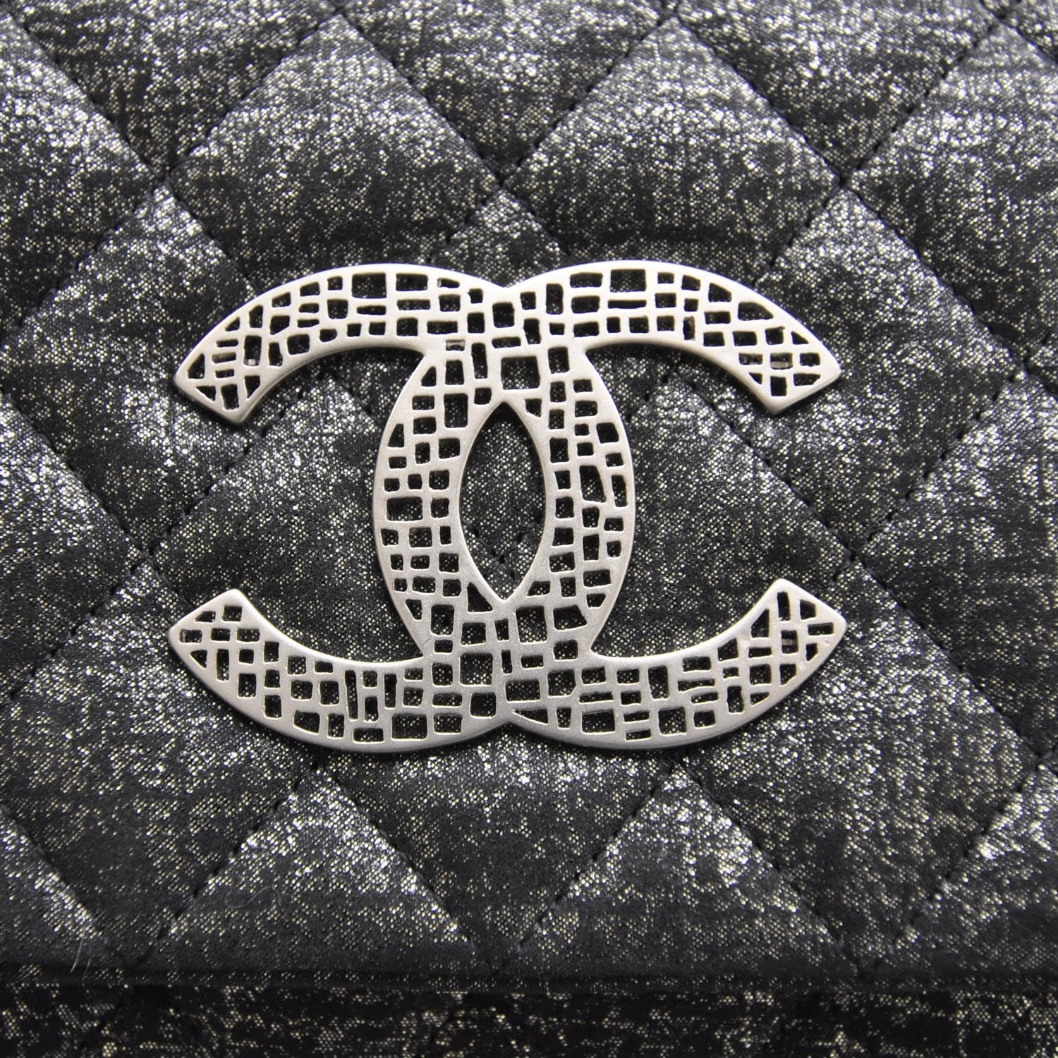 Chanel Glitter Fabric Quilted Clutch w Butterfly Chain 10 of 10