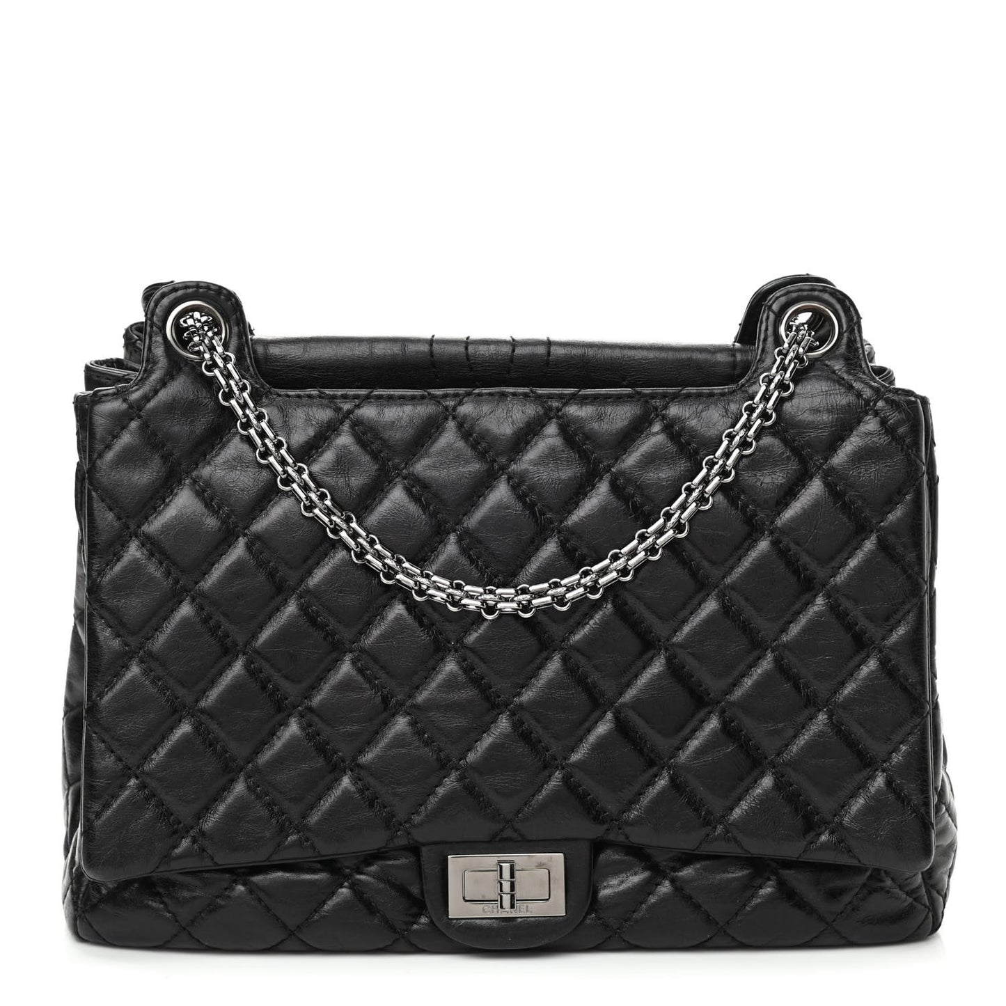 Metallic Aged Calfskin Quilted Reissue 2.55 Accordion Flap Black
