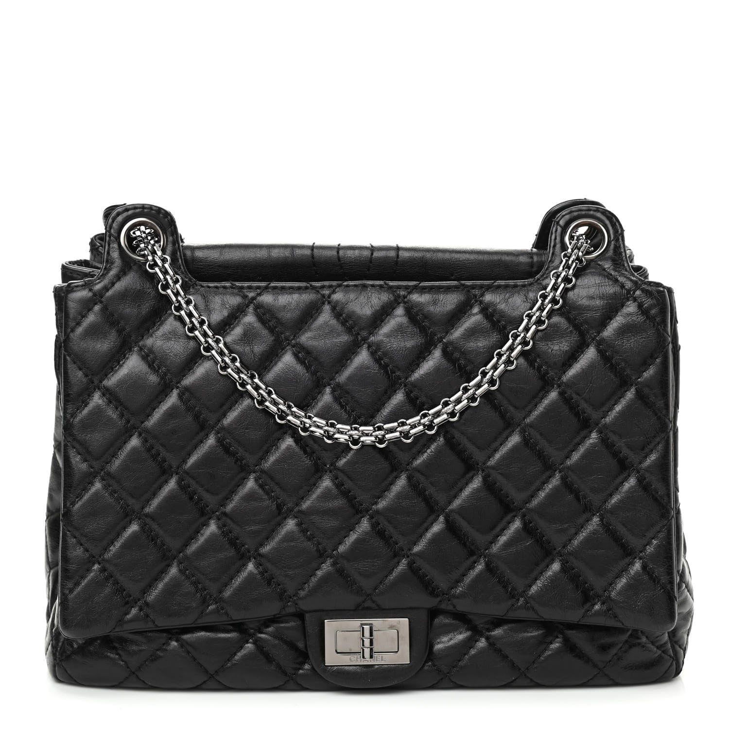 Chanel Metallic Aged Calfskin Quilted Reissue 2.55 Accordion Flap Black 1 of 10