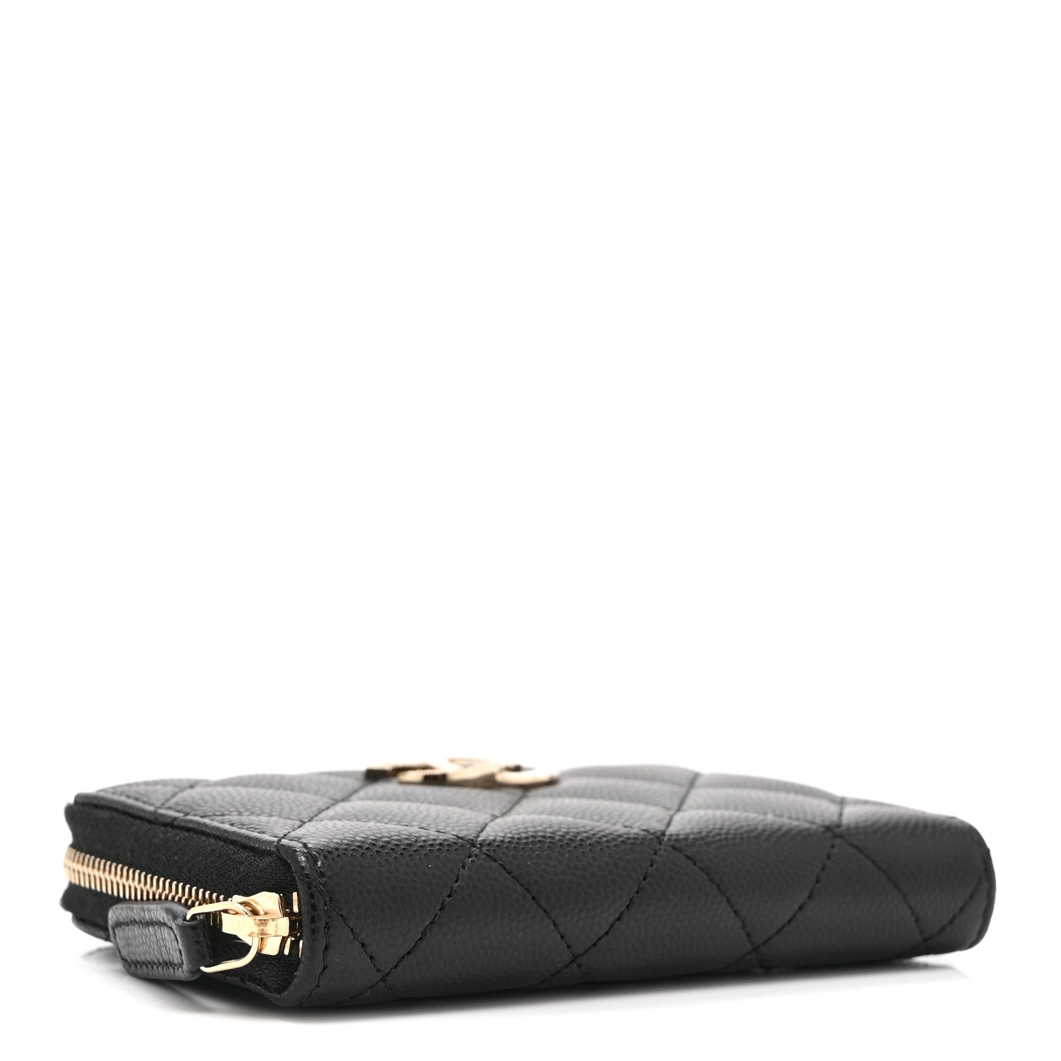 Chanel Caviar Quilted Crystal Zip Around Coin Purse Wallet Black 3 of 8
