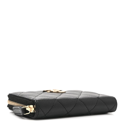Chanel Caviar Quilted Crystal Zip Around Coin Purse Wallet Black 3 of 8