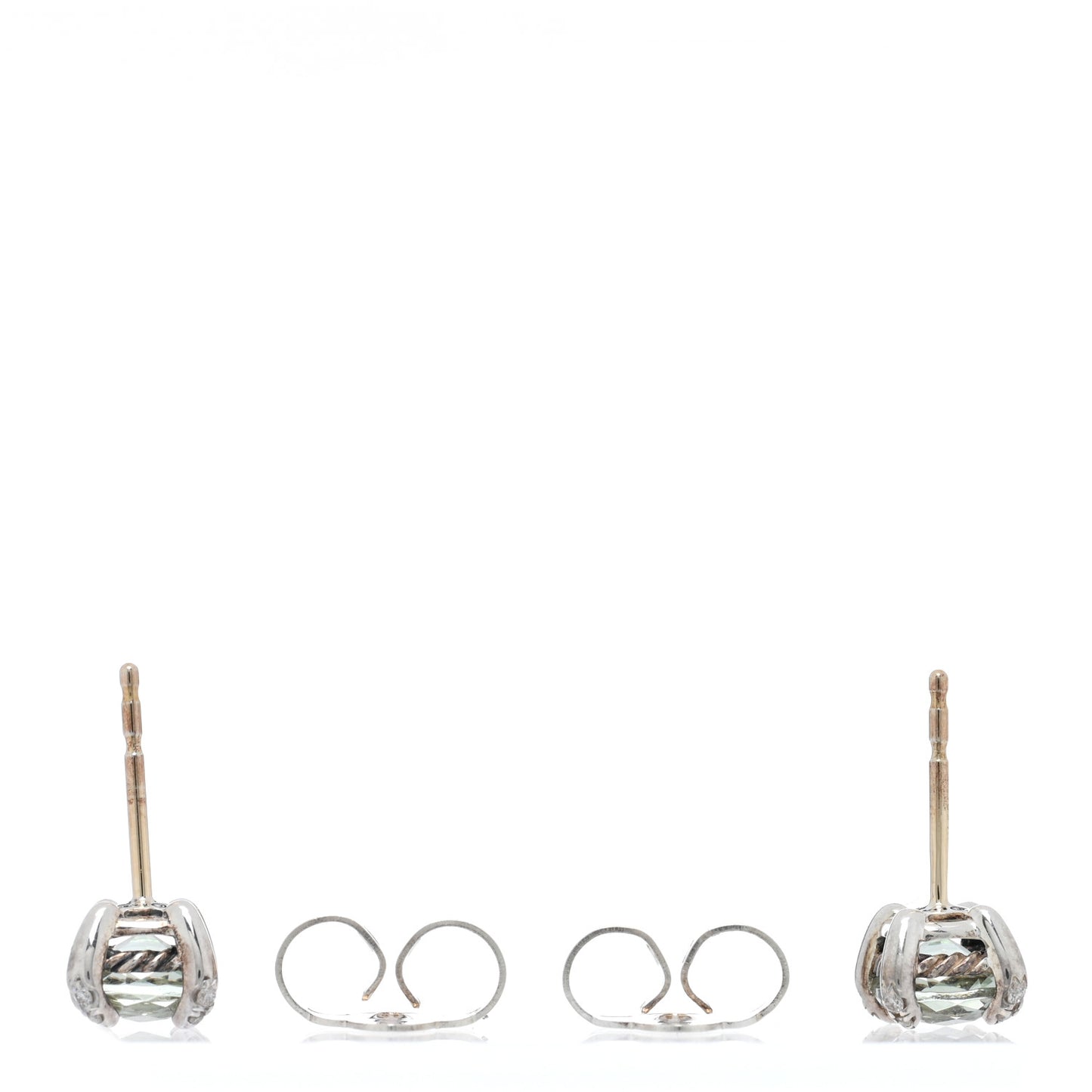 Sterling Silver Diamond Prasiolite 9mm Chatelaine Earrings