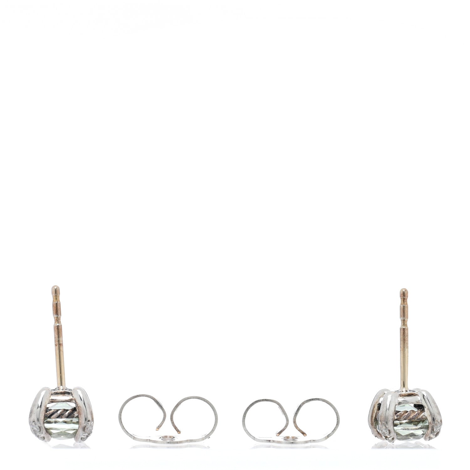 David Yurman Sterling Silver Diamond Prasiolite 9mm Chatelaine Earrings 3 of 4