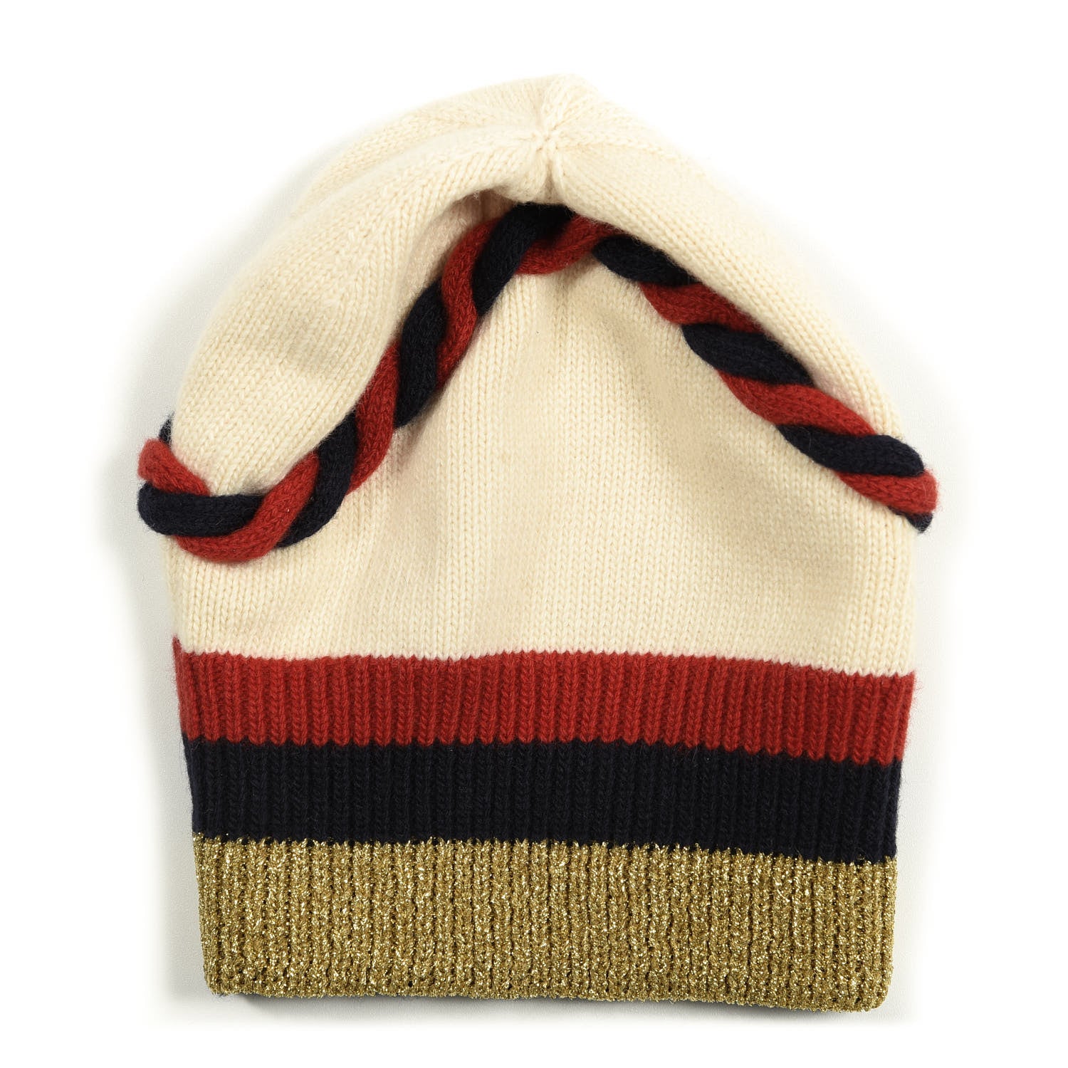 Gucci Wool Silk Web Beanie Hat M White Multicolor 2 of 3