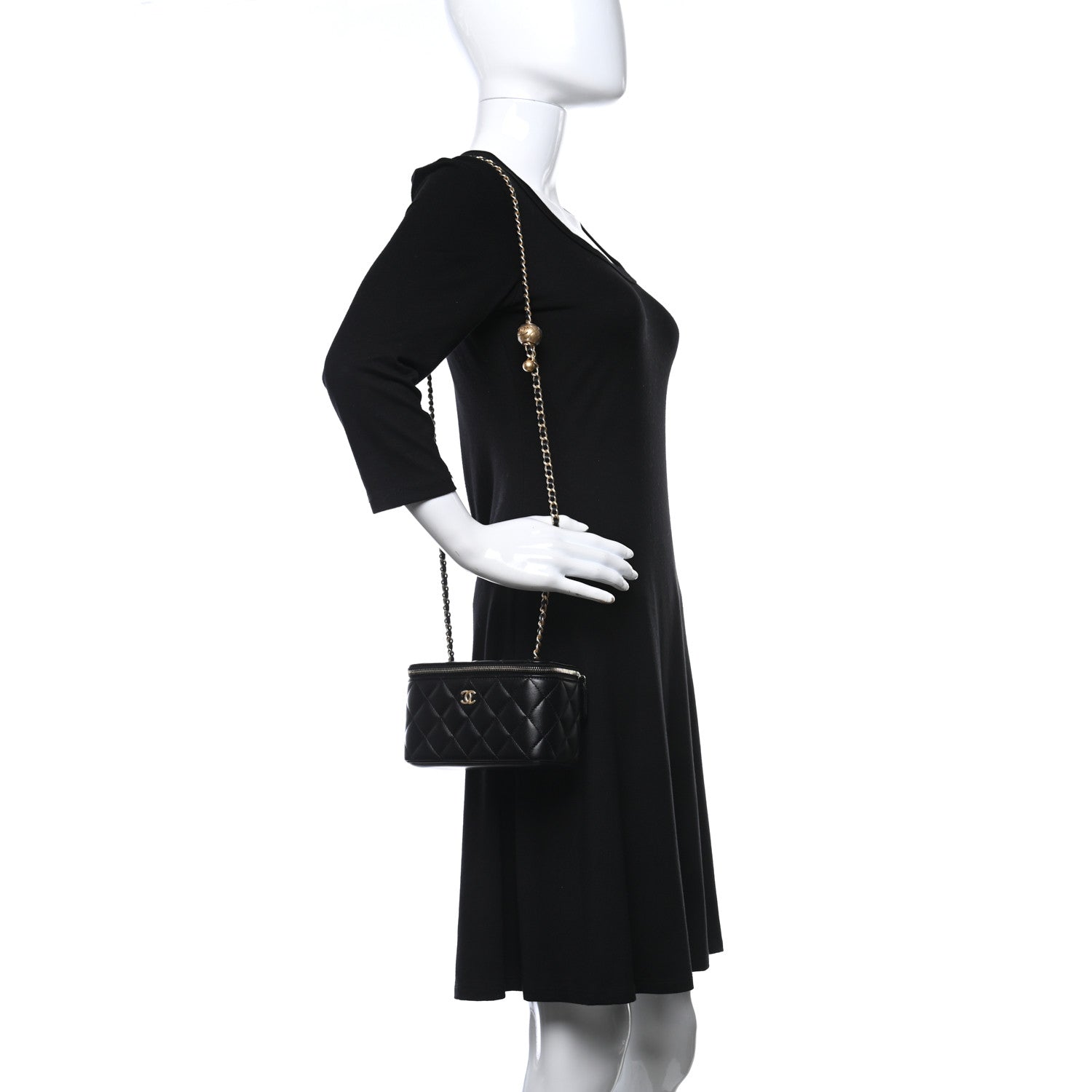 Chanel Lambskin Quilted Pearl Crush Small Vanity Case With Chain Black 2 of 13