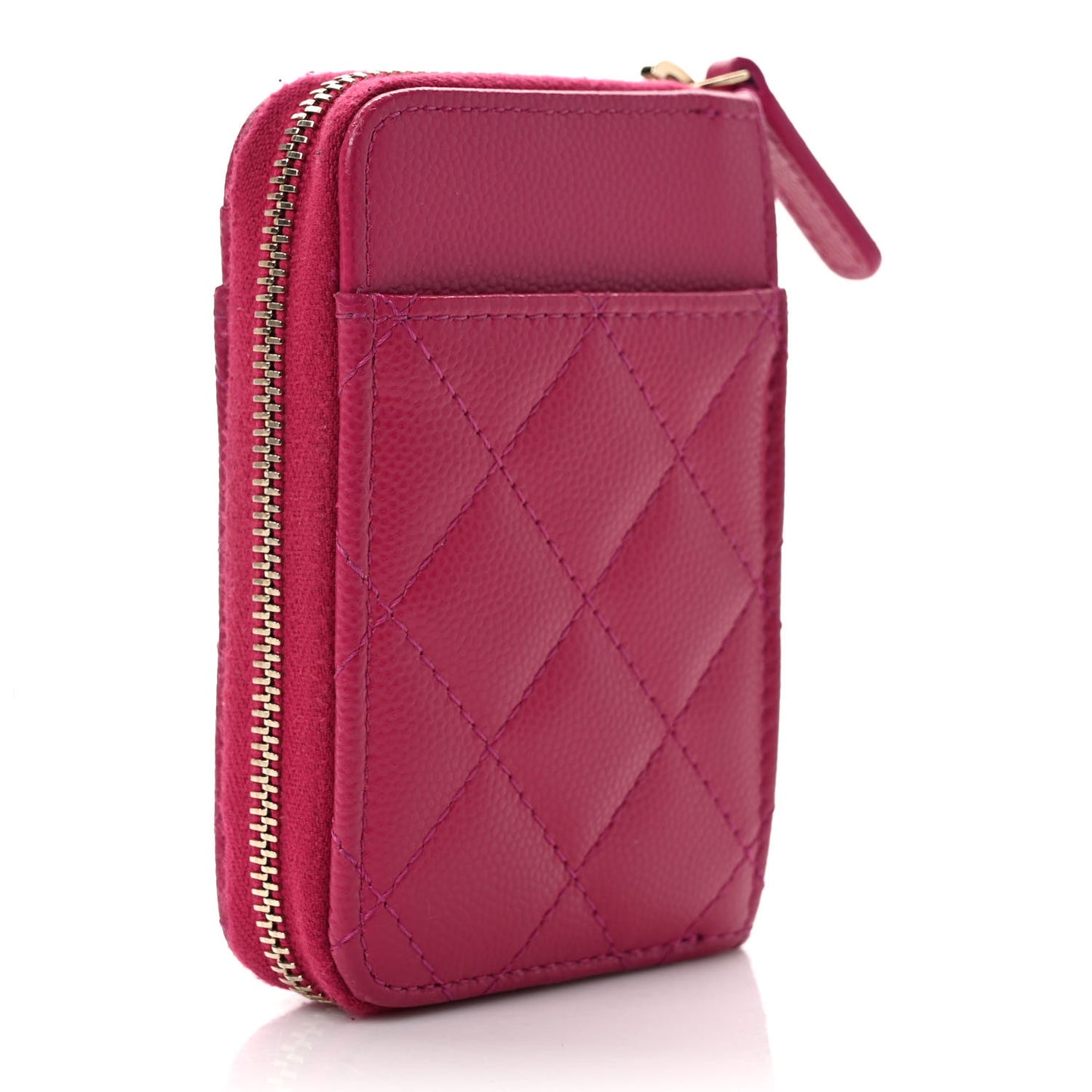 Caviar Quilted Zip Card Holder Fuchsia